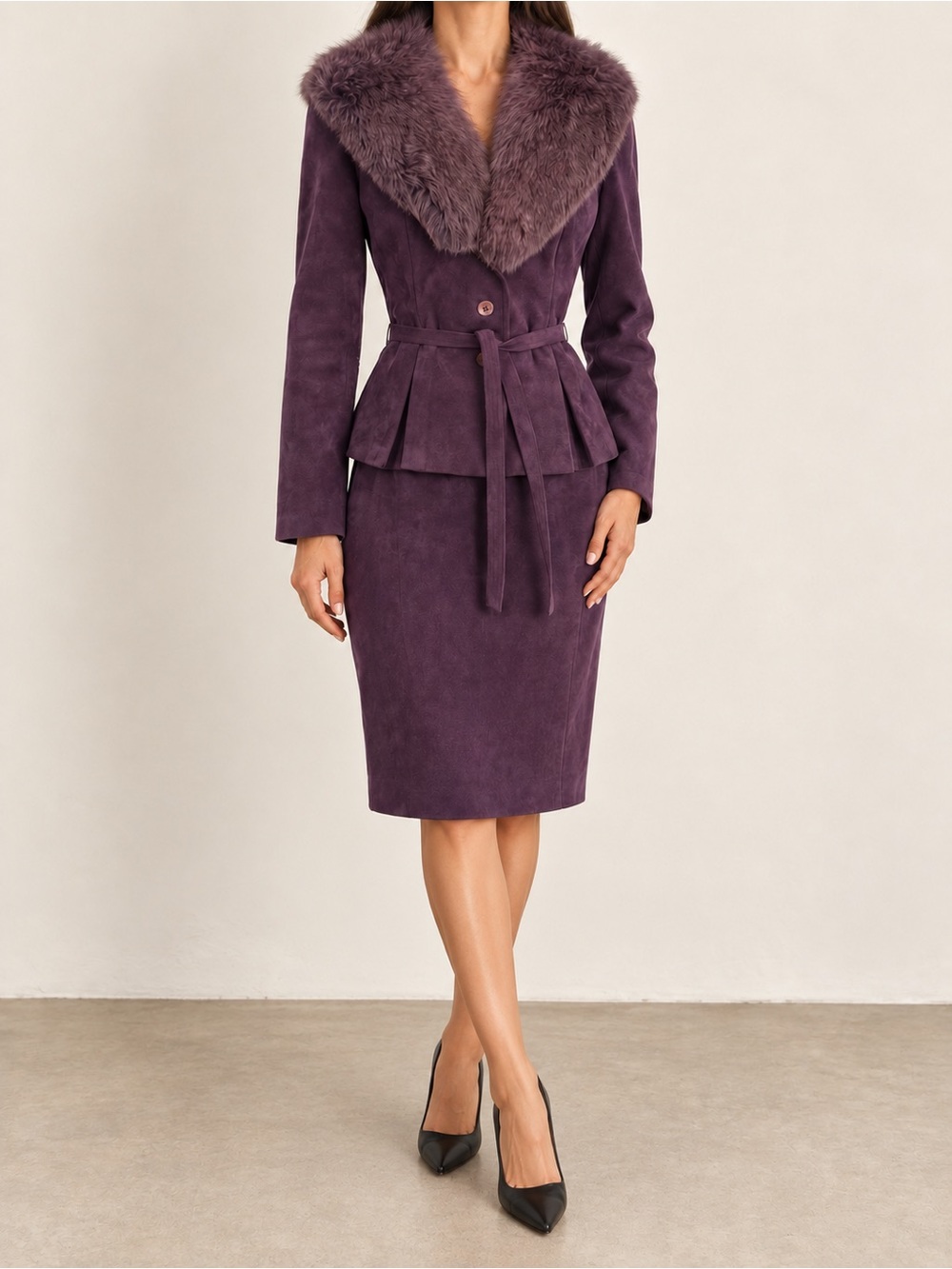 Rare 70s Abe Schrader Purple Ultrasuede Skirt Suit – Size 8
